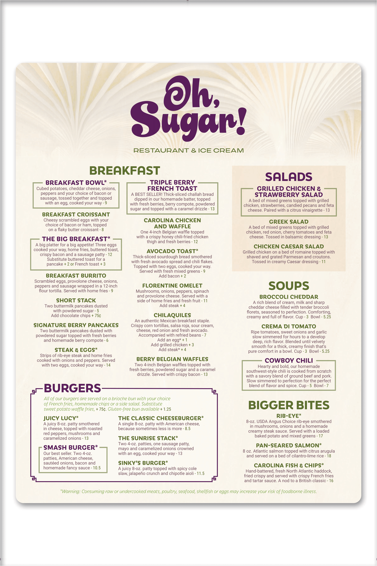 Oh, Sugar Menu Page 1